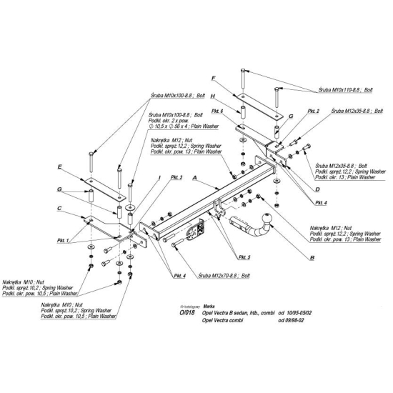 Hak holowniczy Opel Vectra B hatchback, sedan, kombi (10.1995r. - 06.2003r.)